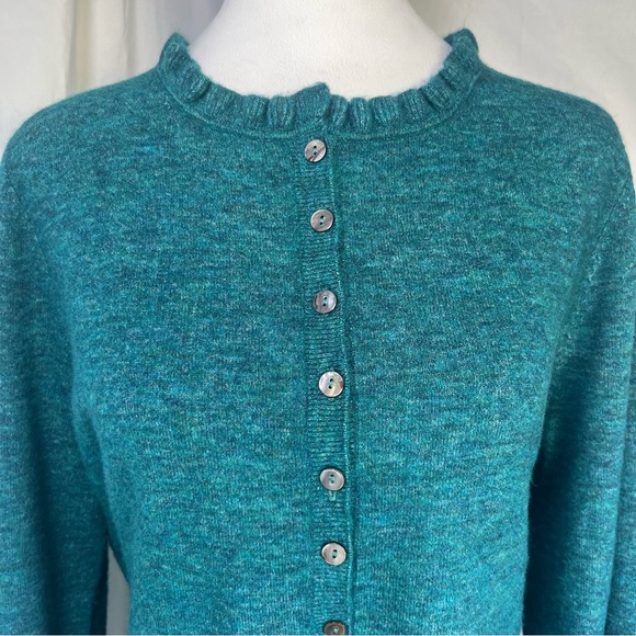 Sundance Catalog Women’s Edwina Henley Sweater Pacific Teal Green Ruffle Size XL - Picture 2 of 9